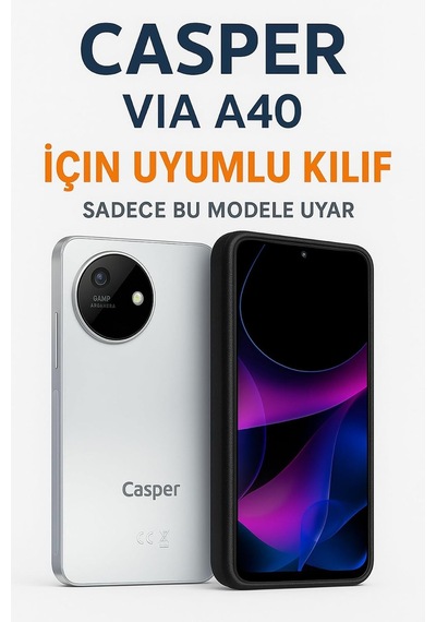 Tr Casper Via A40 Uyumlu Mat Siyah Kılıf, Yumuşak Silikon, Koruyucu, Şok Emici Kapak