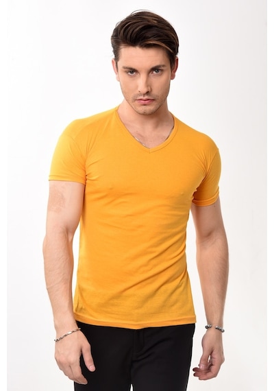 V Yaka Basic Slim Fit Erkek Tişört T-Shirt 10 Renk