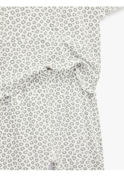 Koton Pamuklu Kısa Kollu Bisiklet Yaka Leopar Desenli Pijama Takımı Gri Desenli 6slk40111mk