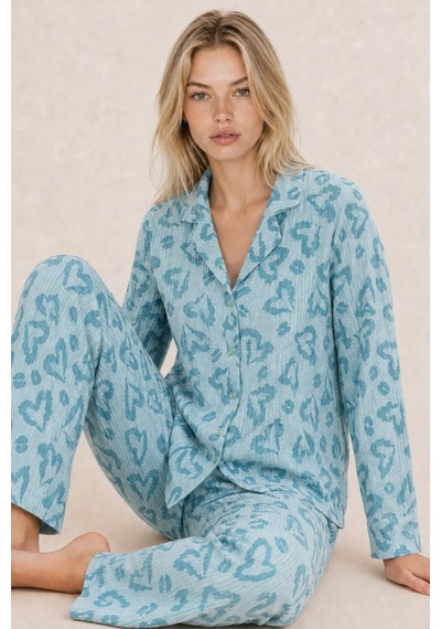 Kadın Uzun Kol Rahat Mavi Pijama Takımı 4761