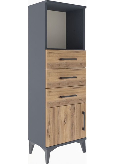 Arges Dolap Tek Raflı 3 Çekmeceli Tek Kapaklı 44x30x134 Antra... Antrasit