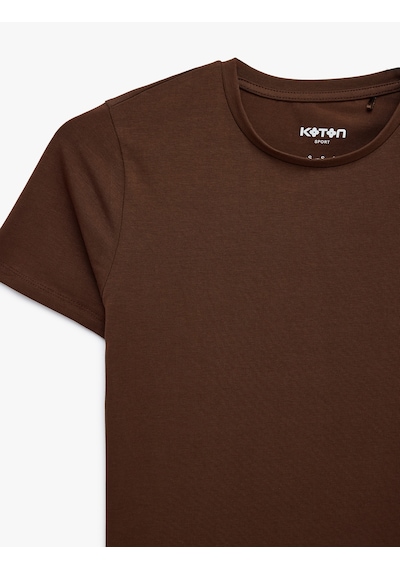 Koton Pamuklu Slim Fit Kısa Kollu Bisiklet Yaka Spor Tişört Kahverengi 6sak10353nk Kahve