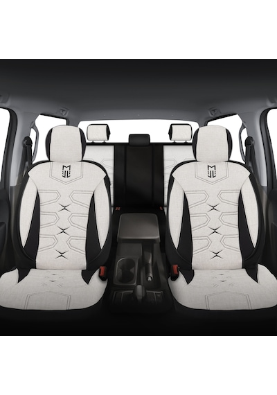 Minderland Fa Serisi - Ford Tourneo Courier İle Uyumlu Koltuk Kılıfı, Keten / Kemik Beyazı Melanj
