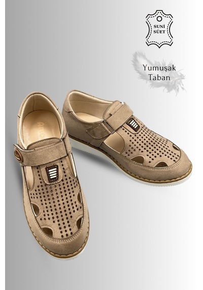 Sermoda Çocuk Sandalet - Cırtlı Süet Yumuşak Taban Erkek Çocuk Sandalet Kum