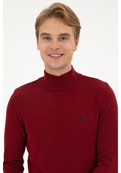 U.S. Polo Assn. Erkek Slim Fit Boğazlı Bordo Basic Kazak 50313712-VR014