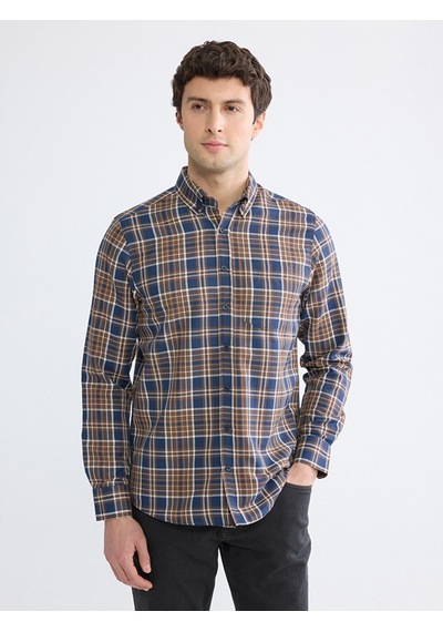 Lcwaıkıkı Classic Kahverengi Regular Fit Ekose Desenli Gabardin Erkek Gömlek