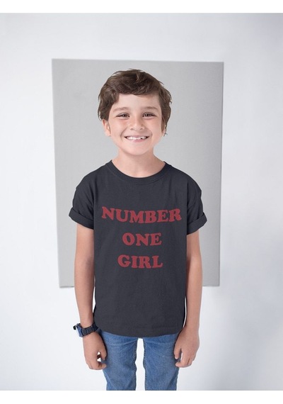 Sevbano Number One Girl Yazılı Unisex Çocuk Tişört 1-12 Yaş Siyah