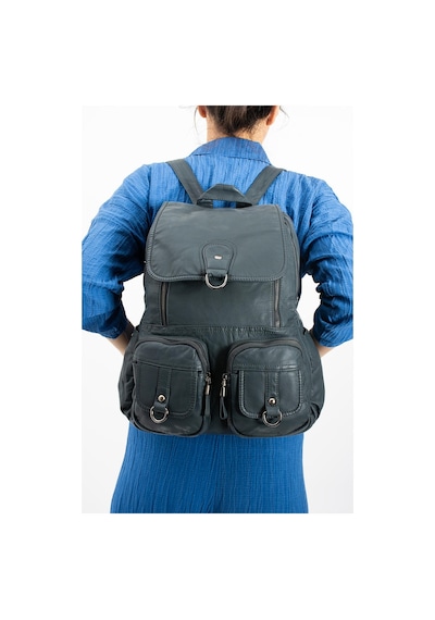 571 Collections Yıkanmış Deri Sırt Çantası Mavi Model: 571-11-11e - Mavi