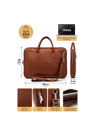 Vt-unisex 15.6 İnç Uyumlu Suni Deri Darbe Korumalı Laptop Ve Evrak Çantası Taba