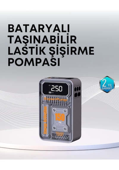 Mey İthalat 150 Psı Kablosuz Dijital Ekranlı Taşınabilir Araç Lastik Pompası