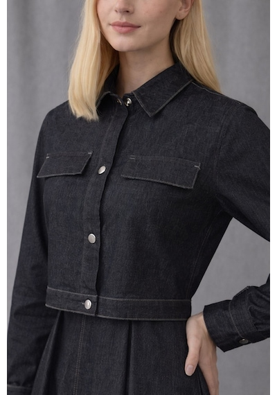 Hiramir Kadın İnce Denim Dokulu Ceketli Elbise Takım Yz2518 Siyah