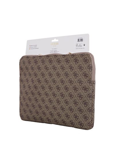 Guess Lisanslı 4g Desenli Üçgen Logolu 14 İnç Laptop Notebook Çantası Kahverengi