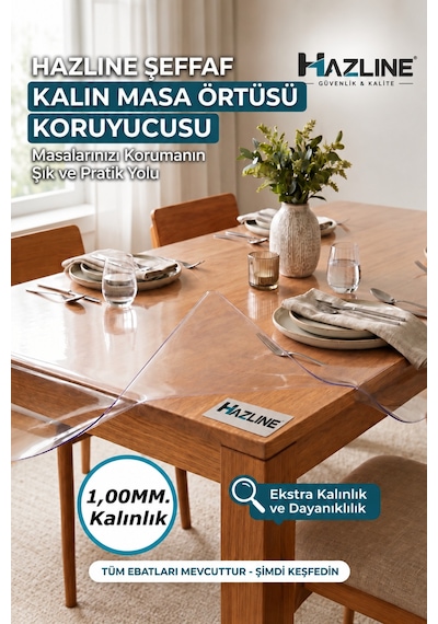 Şeffaf Masa Koruyucu Örtü 1,00 Mm Kalın Pvc Mika Kaymaz Leke Tutmaz Çizilme Önleyici Örtü 90 X 280 Cm