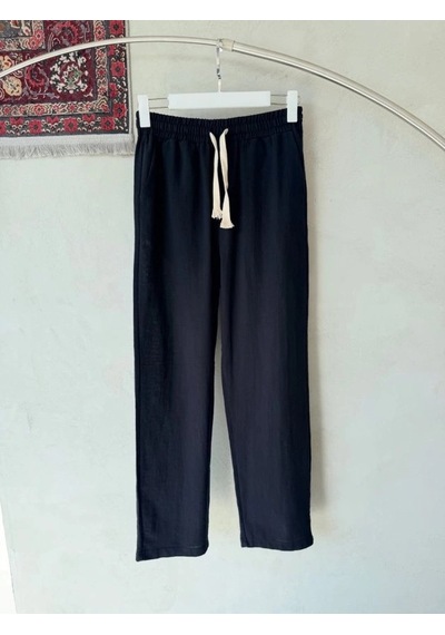 Defymoda Erkek İthal Yıkamalı Keten Pantolon Siyah