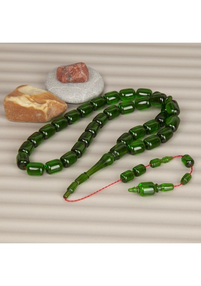 Katalin Çubuk Kapsül Kesim 8.5x11.5mm Tesbih - Şeffaf Yeşil- İbrahim Atasever Usta İşi Yeşil