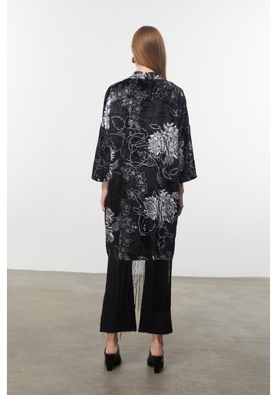 Mudo Kadın Kadın Multi Renk Püskül Detaylı Kadife Dokulu Kaftan 1248278