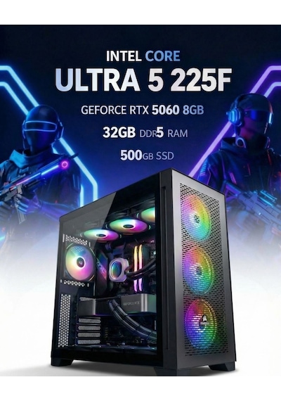 Tekden TKDEN000002 Ultra 5 225F 32 GB 500 GB SSD 8 GB RTX5060 Free Dos Masaüstü Oyuncu Bilgisayarı