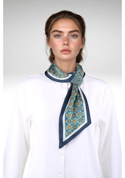 Walkenzo Vintage Esintili Çiçek Desenli Modern Tasarım Kadın Kravat Fular Yeşil