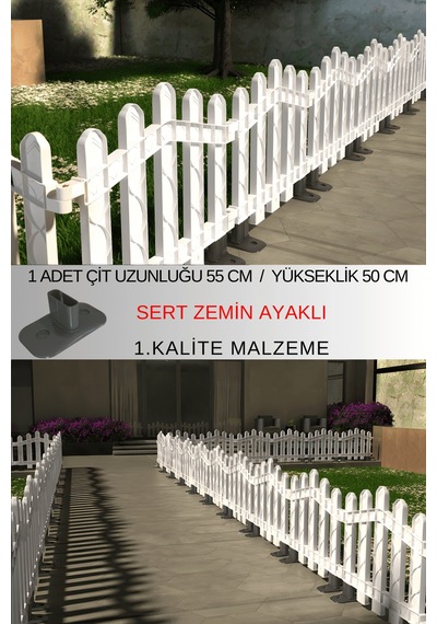Dekoratif Plastik Alan Oluşturma ve Bahçe Çiti 1 ADET ÇİT (Y: 50 CM / G: 55 CM) Sert Zemin Ayaklı - Beyaz