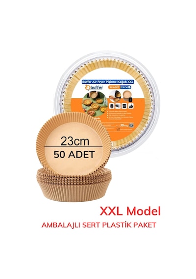 50 Adet 20 Cm Air Fryer Pişirme Kağıdı Tek Kullanımlık Yağ Geçirmez Yuvarlak Tabak Model Pvc Krem