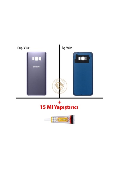 Samsung Galaxy S8 Plus Orkide Gri Renk Arka Kapak + B7000 Yapıştırıcı Arka Cam Batarya Kapağı Pil Kapağı Lazer Kesim Back Cover Galaxy S8 Plus Uyumlu Orkide Grisi