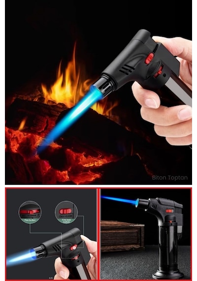 2 Adet Pürmüz Doldurulabilir Çakmak 1300 C Torch Depolu Orta Boy Siyah