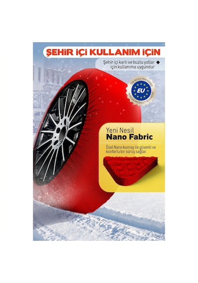 Dust Eco Kar Çorabı Pratik Montajlı Tekstil Kar Zinciri & Patinaj Önleyici Lastik Çorabı Seti
