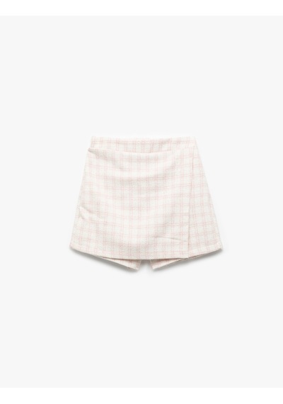 Koton Beli Lastikli Ekoseli Tüvit Şort Etek Pembe Ekose 6wkg40046aw