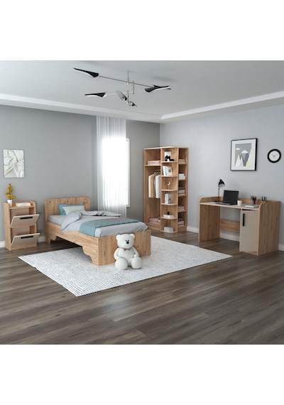 Luses Genç Odası Takımı, Çalışma Masası, Gardırop, Komodin, Karyola - 4'lü Takım, Atlantik Çam Bej Atlantik Çam Bej