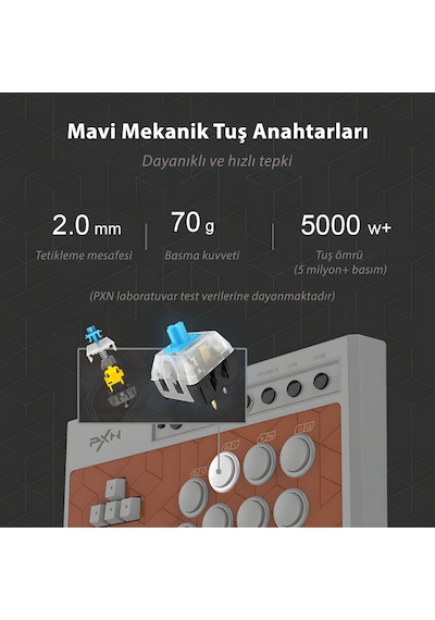 Pxn X8 Arcade Stick Oyun Kumandası Mekanik Tuşlu Vewlıx Layout Ps3 / Ps4 / Pc / Xbox / Switch Uyumlu