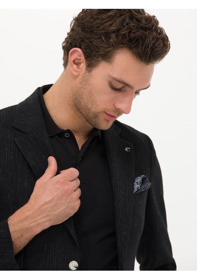 Cacharel Siyah Slim Fit Yün Keten Karışımlı Ceket Cacharel Siyah Slim Fit Yün Keten Karışımlı Ceket