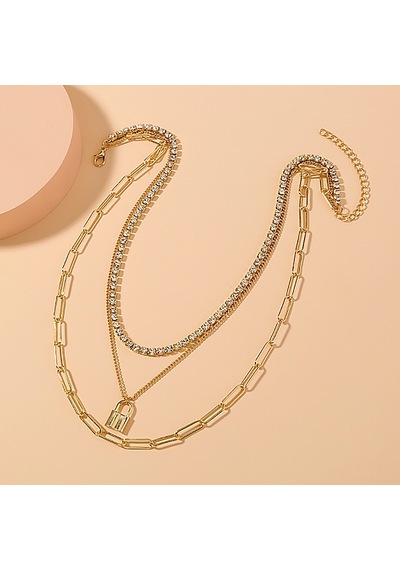 Chavin 3 Katmanlı Taşlı Gold Alloy Kadın Zincir Kolye En25 Altın