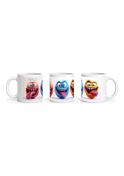 Seramik Kupa Komik Dil Çıkaran Karakterler Baskılı 300 Ml Hediyel Beyaz