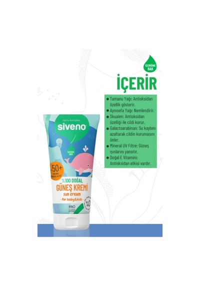 %100 Doğal Bebek Güneş Kremi Leke Karşıtı Nemlendirici Bitkisel Vegan Uva Uvb Spf50+ 50 Ml