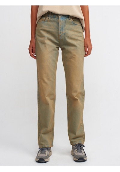 Dilvin Eskitmeli Denim Stright Pantolon Tint Haki - Mavi