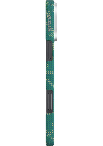 Apple Uyumlu iPhone 16 Pro Max Magsafe Özellikli Kılıf Aramid Fiber Pitaka Tactile Woven Monogram Serisi Yeşil