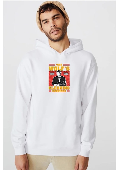 Pulp Fiction The Wolf's Cleaning Services Beyaz Erkek 3ip Kapşonlu Sweatshirt 001