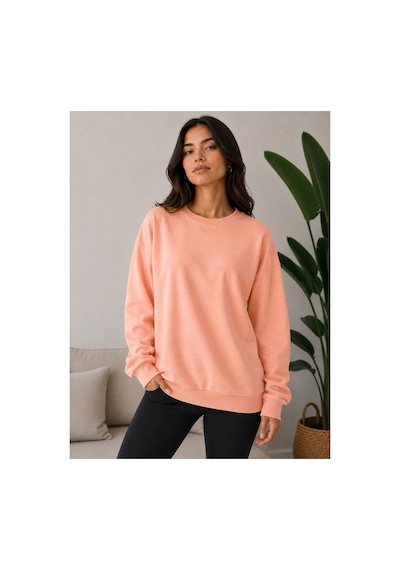 Herkesemoda Mevsimlik Bisiklet Yaka Sweatshirt Somon