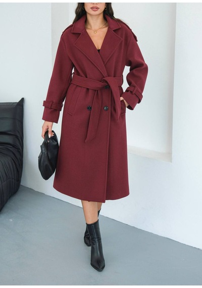 Zeynep Öykü Style Kadın Ovirseze Kaşe Kaban Bordo