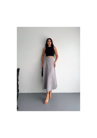 Gugus Kadın Uzun Süet Etek Kloş/mevlana Model 90 Cm Tam Boy Gri