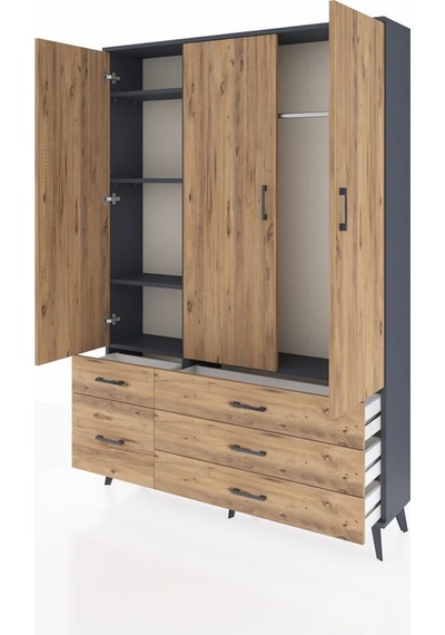 Arges Dolap 5 Raflı 5 Çekmeceli Tek Askılı 132x30x195 Antrasit-çam/çam Atlas Çam/atlas Çam Arges Dolap 5 Raflı 5 Çekmeceli Tek Askılı 132x30x195 Antrasit-çam/çam Atlas Çam/atlas Çam