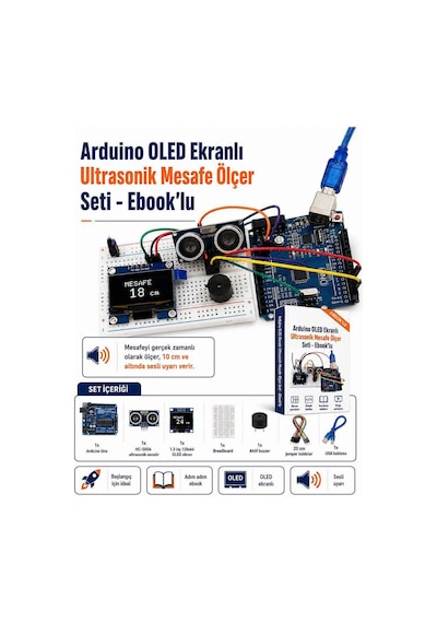 Arduino Oled Ekranlı Ultrasonik Mesafe Ölçer Seti - Ebook Lu