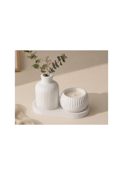 3 Lü Dekoratif Vazo Mum Ve Tepsi Seti Modern Ev Dekoru Beyaz - 909677033 Beyaz - 909677033