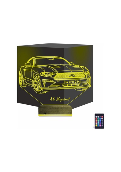 Luvivia Spor Araba Mustang Kişiye Özel 3d Lamba - Masa Gece Lambası Şeffaf