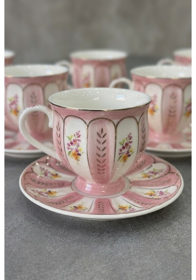 Acar Marinette 6 Kişilik Porselen Kahve Çay Fincan Takımı Pembe 200 Ml 09413