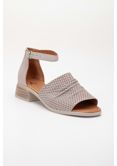 Analin Shoes Kadın Hakiki Deri Kalın Bantlı Alçak Topuklu Sandalet Silvergrey