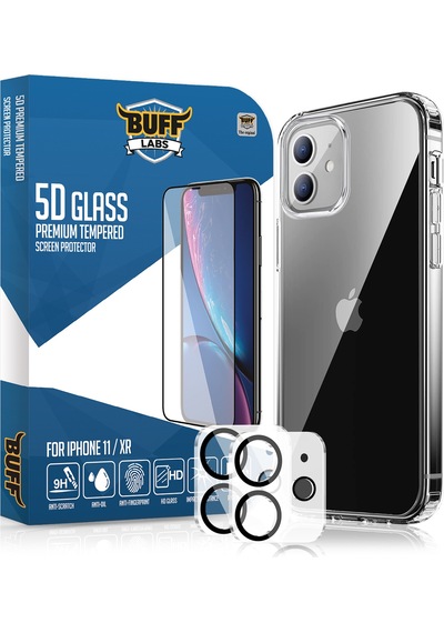 Buff Apple Uyumlu iPhone 11 Avantaj Paket - Air Hybrid Kılıf + Ekran Koruyucu + Lens Koruyucu Glass Şeffaf
