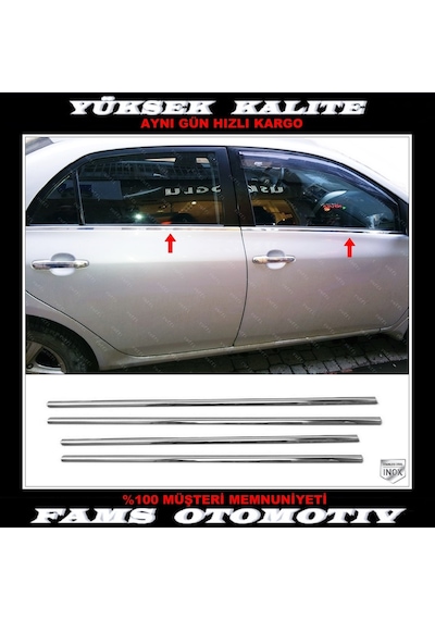 Toyota Corolla Uyumlu Krom Cam Alt Çıta 4 Kapı 4 Prç P.Çelik 2007-2013