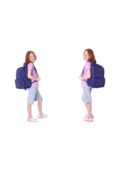 Kaukko Shine Lacivert Yaprak Desenli Kız Çocuk Üçlü Okul Çanta Seti Lacivert