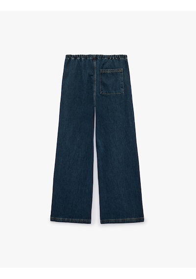 Koton Beli Bağcıklı Cep Detaylı Bol Paça Denim Pantolon Koyu İndigo 6sal40041md Indigo